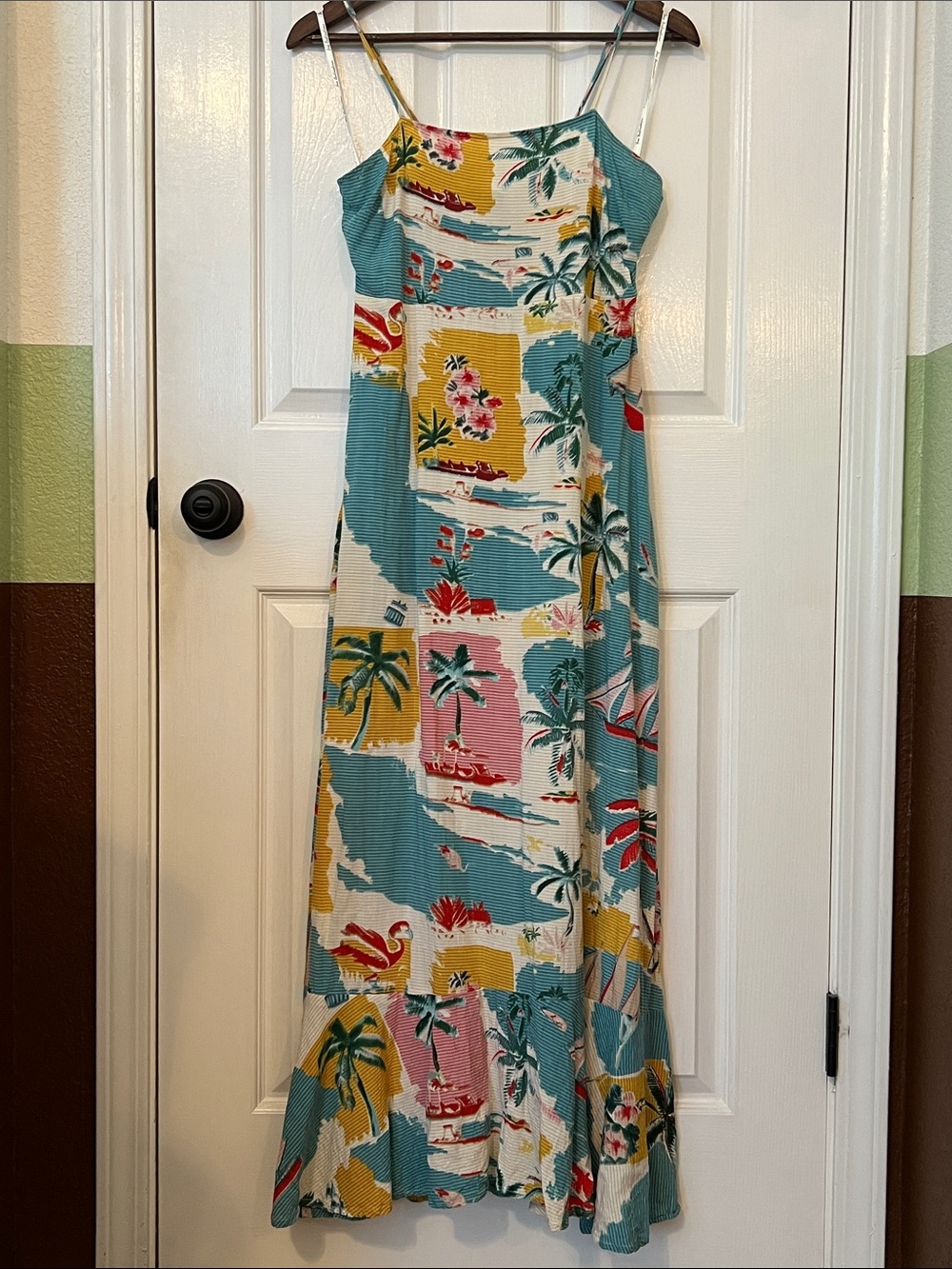 True Destinations Tropical Print Maxi Dress in Teal and Multicolor